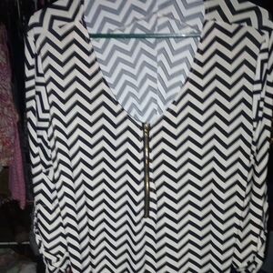Chevron Patterned Black and White Women's Top